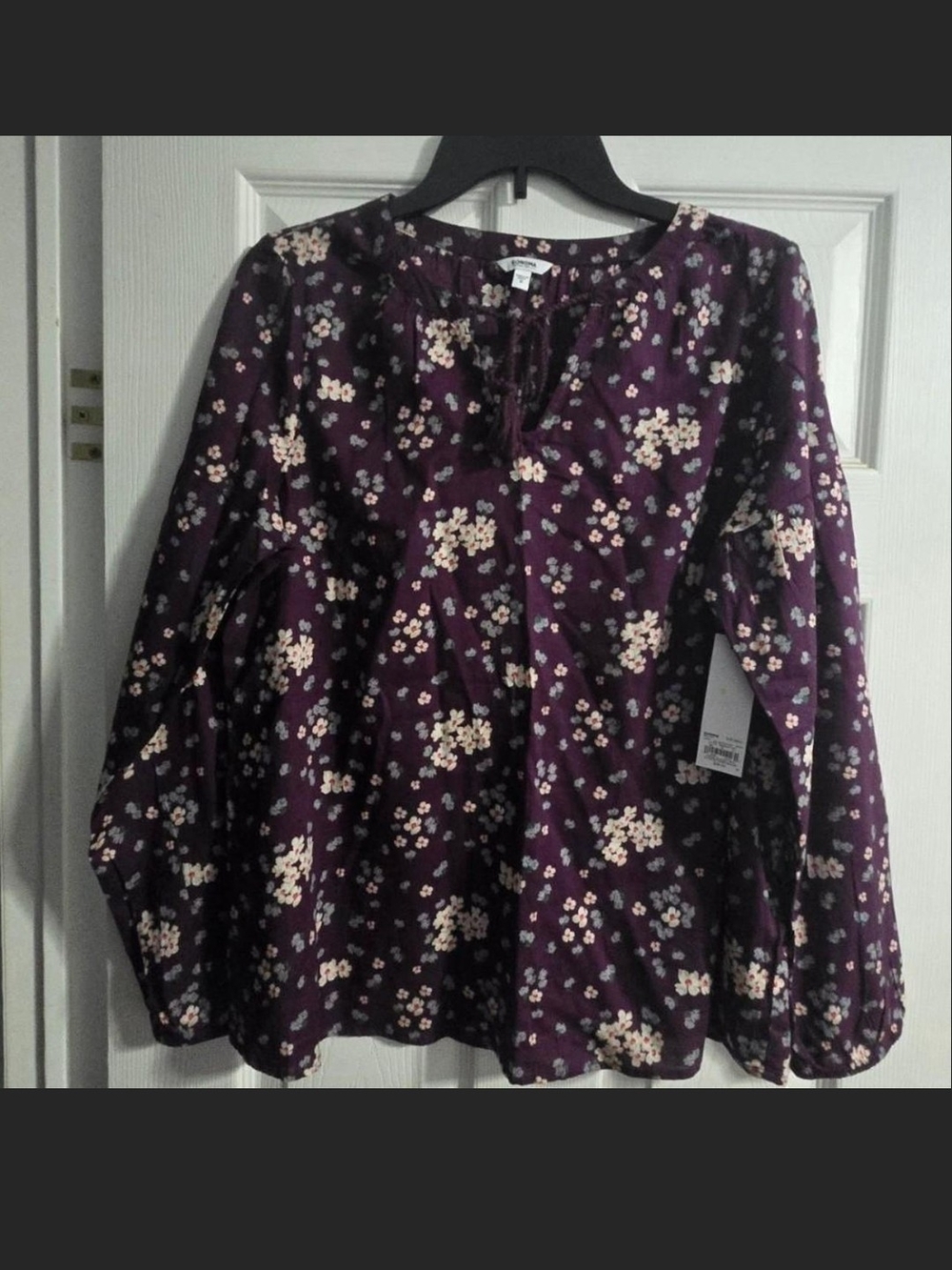 Sonoma Plum Floral Tie-Neck Blouse